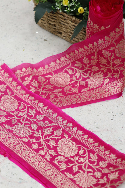 5 Inches Pure Banaras Hot Pink Chiniya Silk Zari Woven Border (9 Mtrs Bundle)