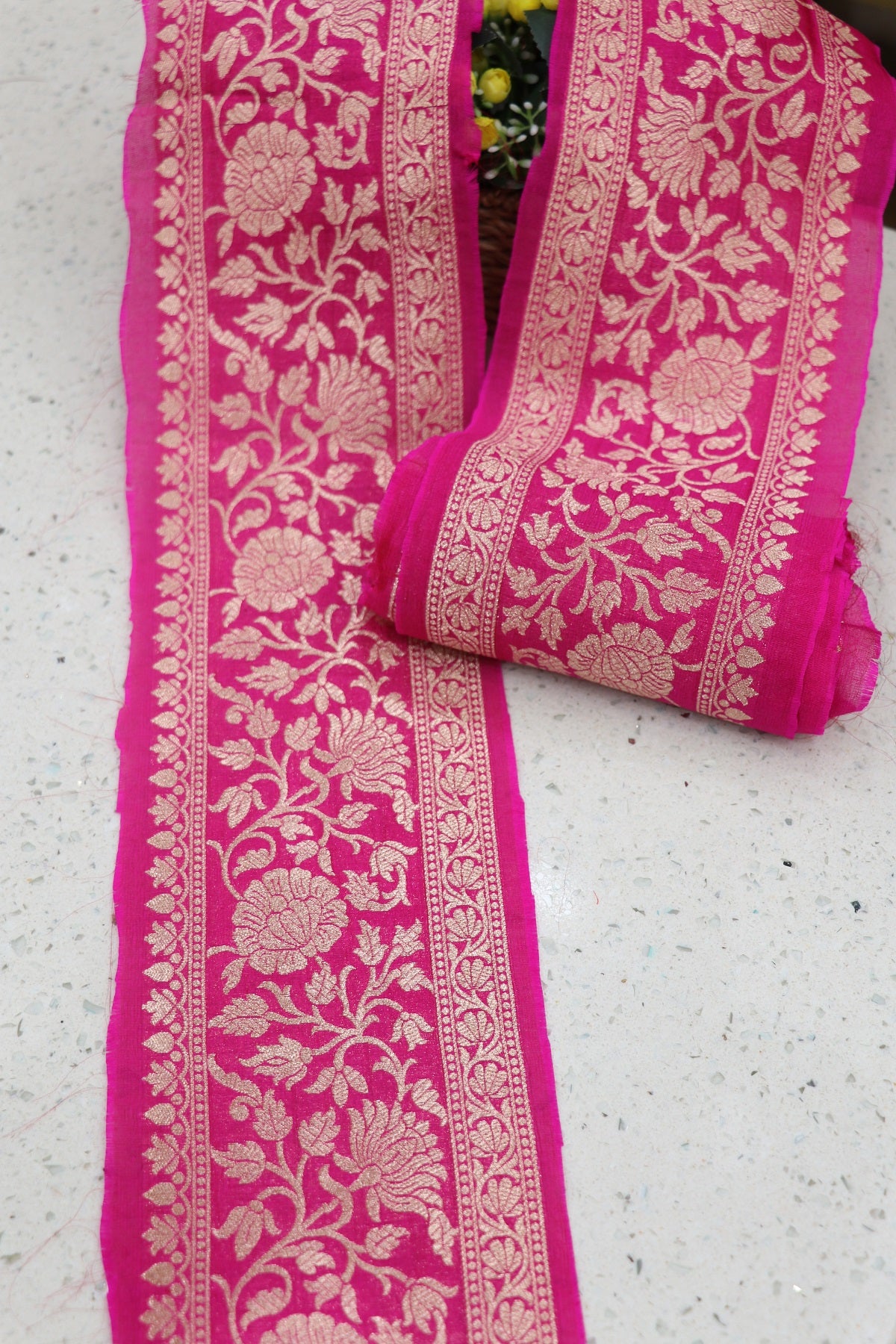 5 Inches Pure Banaras Hot Pink Chiniya Silk Zari Woven Border (9 Mtrs Bundle)