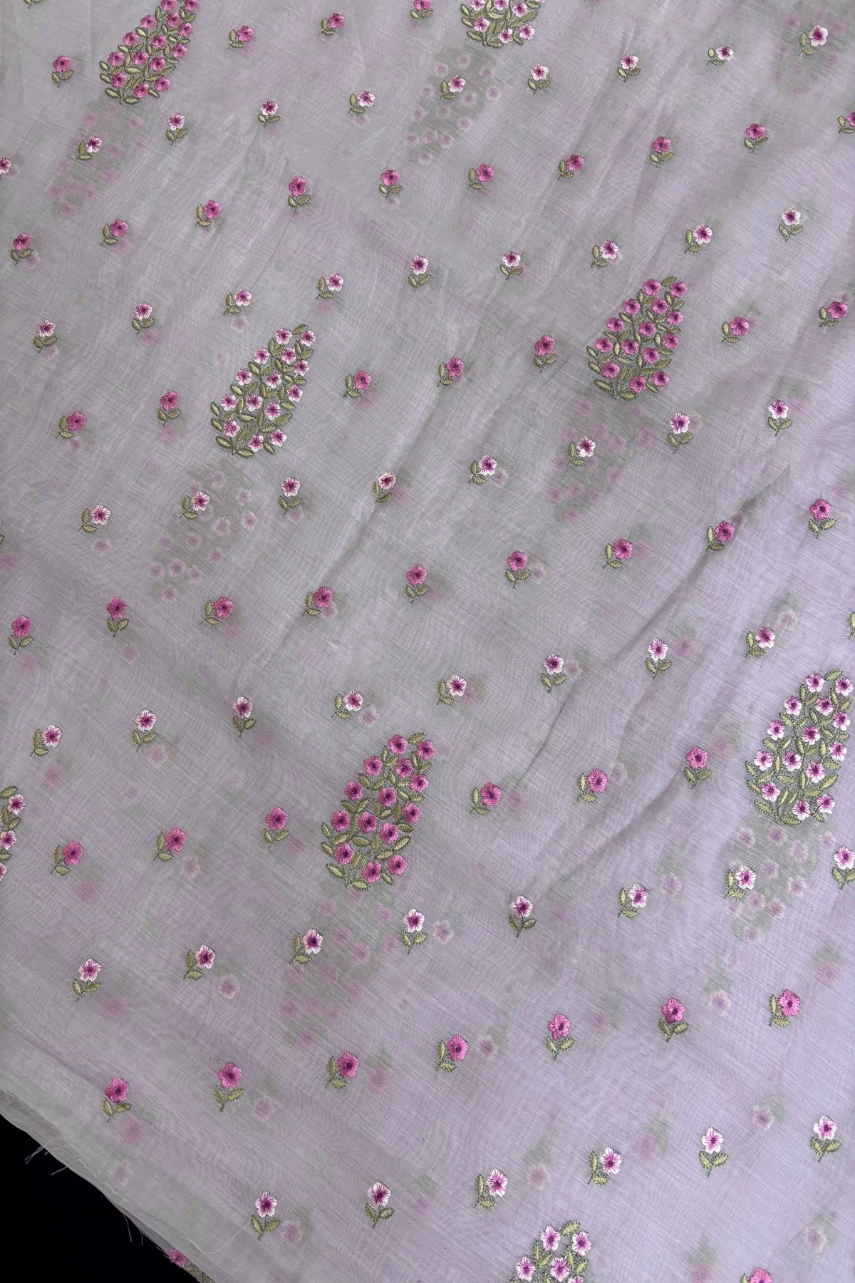 Tree of Flowers embroidered Pure Mul Chanderi Fabric