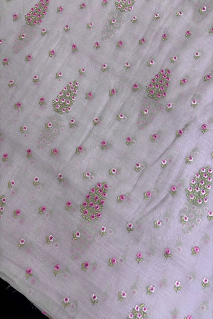 Tree of Flowers embroidered Pure Mul Chanderi Fabric