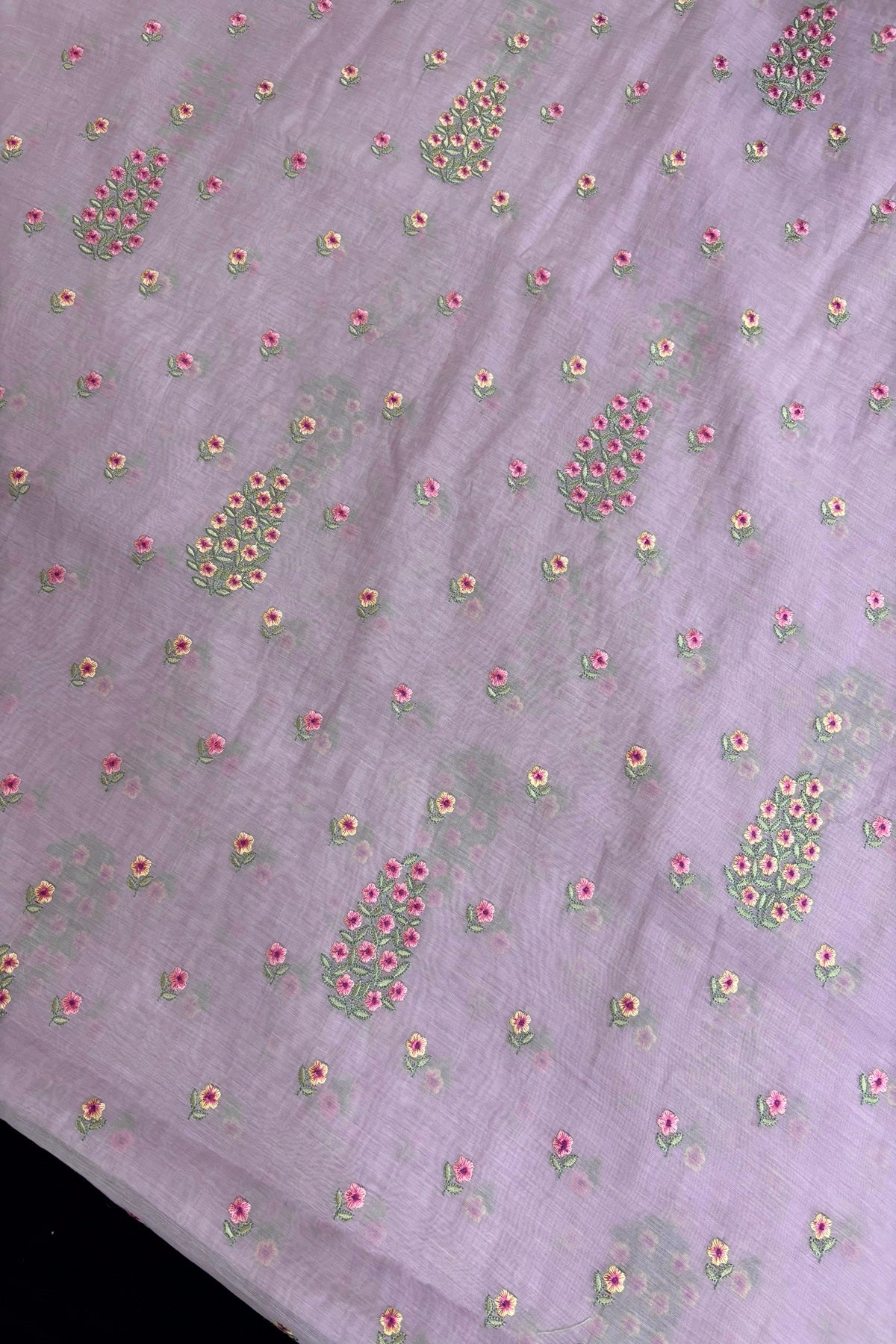 Tree of Flowers embroidered Pure Mul Chanderi Fabric
