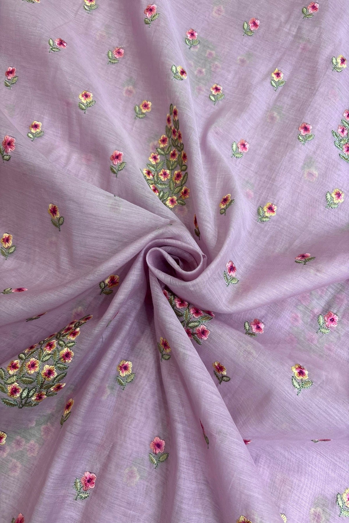 Tree of Flowers embroidered Pure Mul Chanderi Fabric
