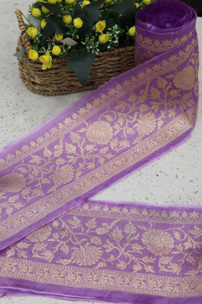 5 Inches Pure Banaras Hex Lilac Chiniya Silk Zari Woven Border (9 Mtrs Bundle)