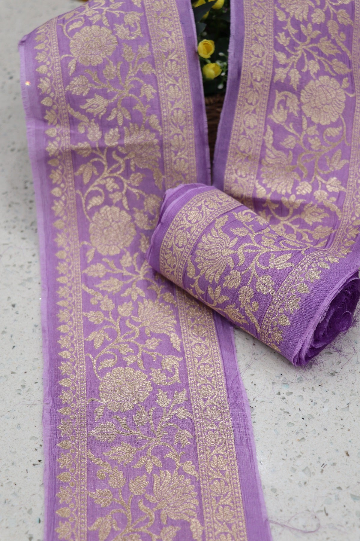 5 Inches Pure Banaras Hex Lilac Chiniya Silk Zari Woven Border (9 Mtrs Bundle)