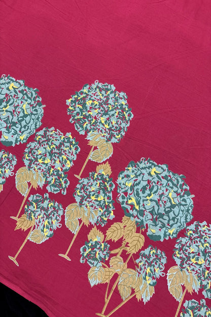 Green and Yellow Hydrangea Printed Pure Cotton Fabric