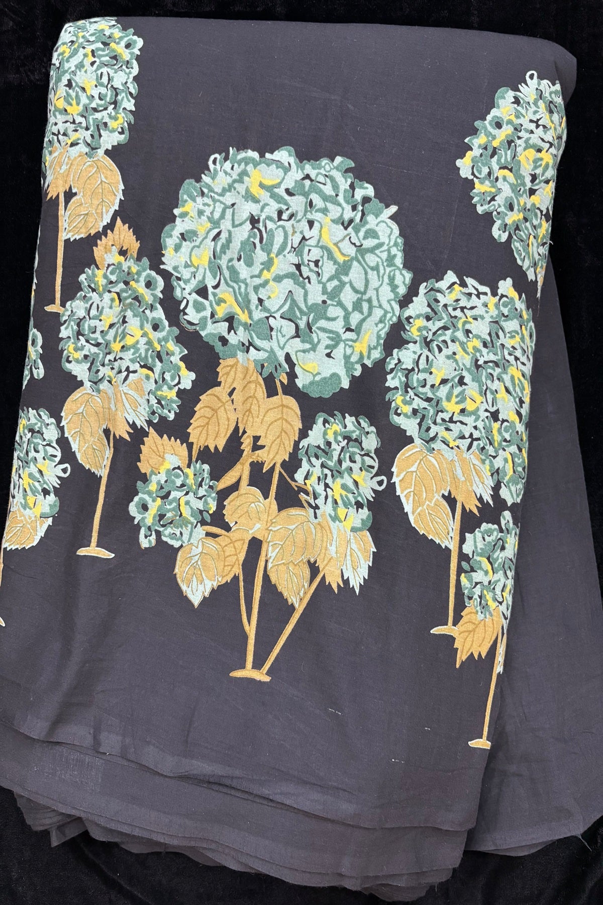 Green and Yellow Hydrangea Printed Pure Cotton Fabric
