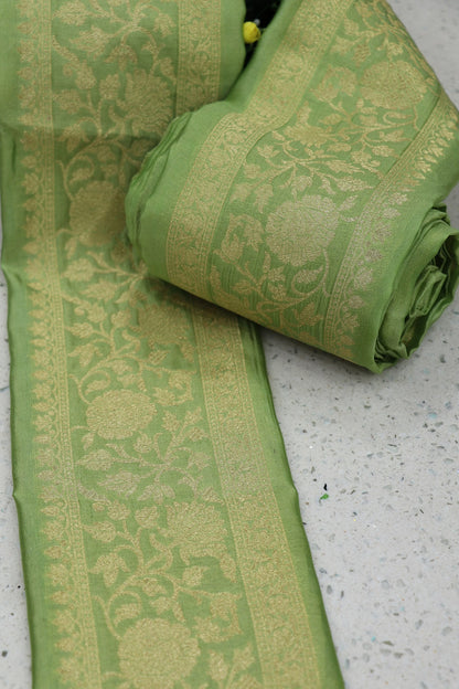 5 Inches Pure Banaras Sage Green Chiniya Silk Zari Woven Border (9 Mtrs Bundle)