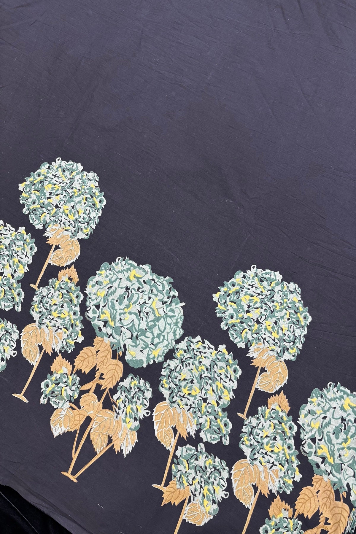 Green and Yellow Hydrangea Printed Pure Cotton Fabric