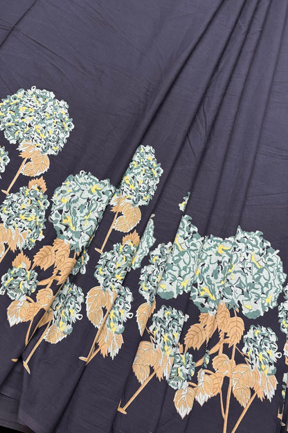 Green and Yellow Hydrangea Printed Pure Cotton Fabric