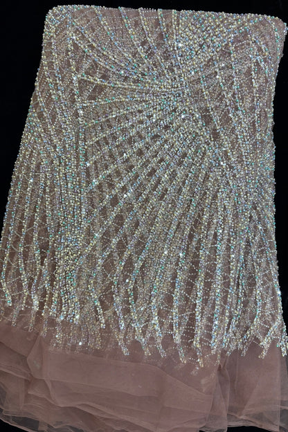 Sunray Patterned  Multicolour Bead Embroidered Net Fabric