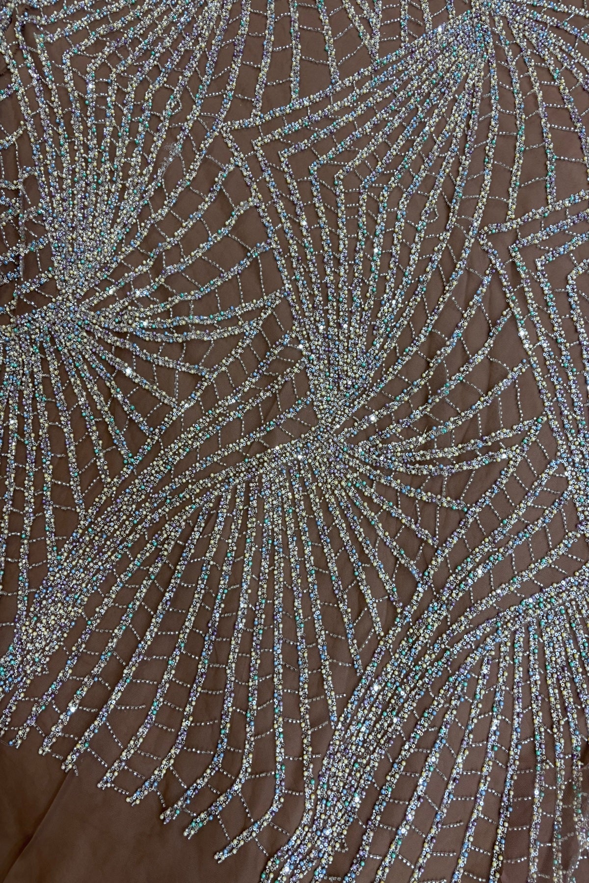 Sunray Patterned  Multicolour Bead Embroidered Net Fabric