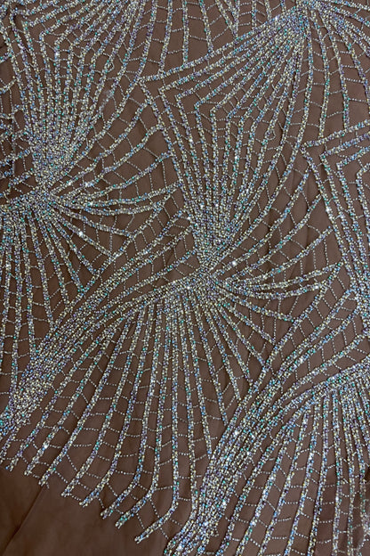 Sunray Patterned  Multicolour Bead Embroidered Net Fabric