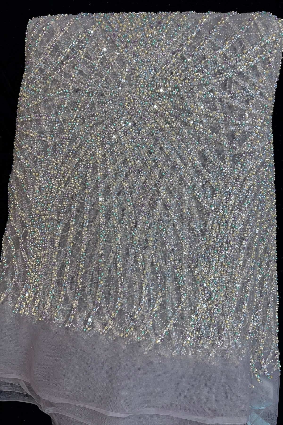 Sunray Patterned  Multicolour Bead Embroidered Net Fabric
