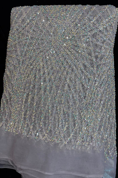Sunray Patterned  Multicolour Bead Embroidered Net Fabric