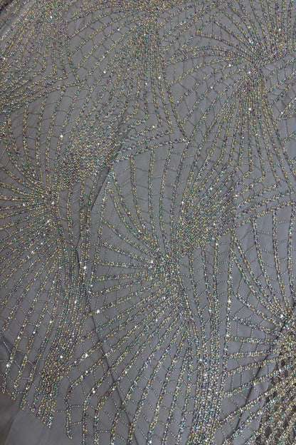 Sunray Patterned  Multicolour Bead Embroidered Net Fabric