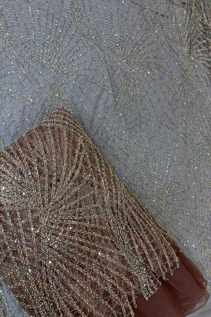 Sunray Patterned  Multicolour Bead Embroidered Net Fabric