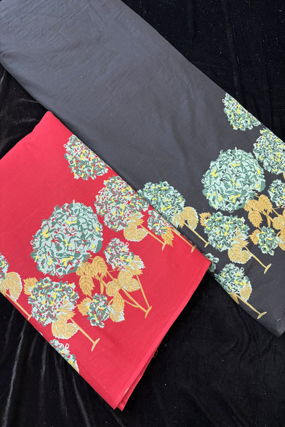Green and Yellow Hydrangea Printed Pure Cotton Fabric