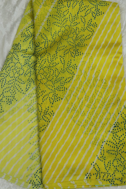 Pure Tussar Bandhani Leheriya & Leaf Printed Fabric