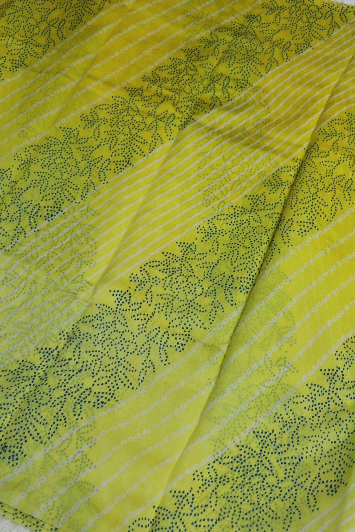 Pure Tussar Bandhani Leheriya & Leaf Printed Fabric