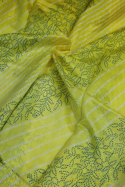 Pure Tussar Bandhani Leheriya & Leaf Printed Fabric