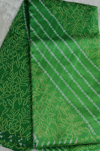 Pure Tussar Bandhani Leheriya & Leaf Printed Fabric