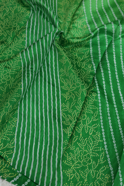 Pure Tussar Bandhani Leheriya & Leaf Printed Fabric