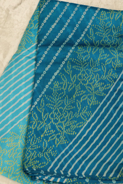 Pure Tussar Bandhani Leheriya & Leaf Printed Fabric