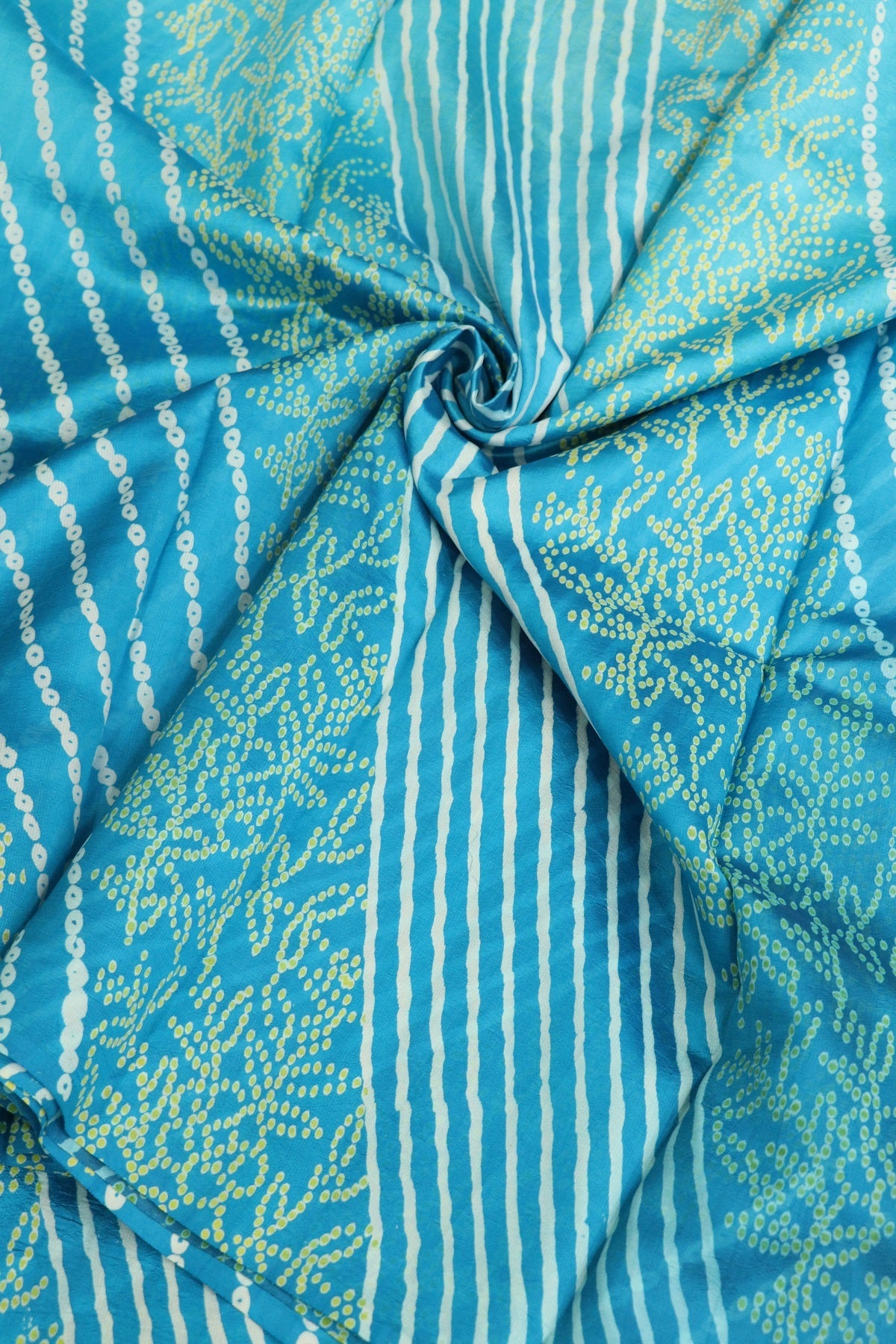 Pure Tussar Bandhani Leheriya & Leaf Printed Fabric