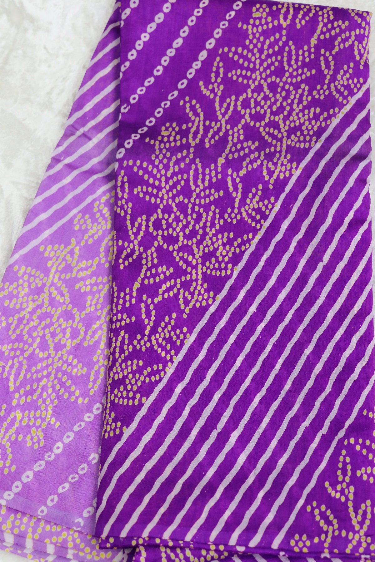 Pure Tussar Bandhani Leheriya & Leaf Printed Fabric