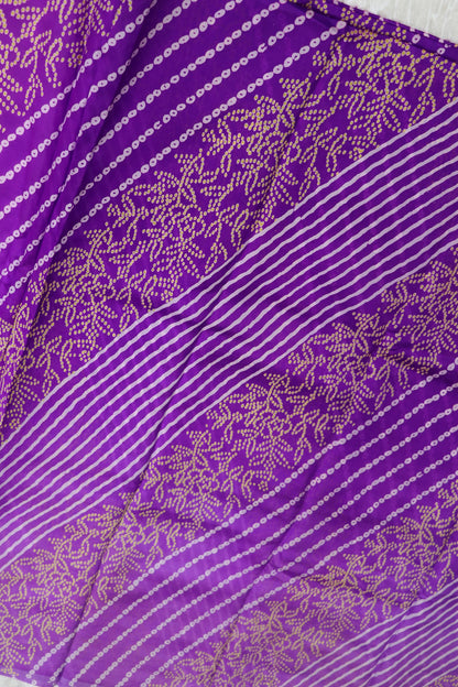 Pure Tussar Bandhani Leheriya & Leaf Printed Fabric