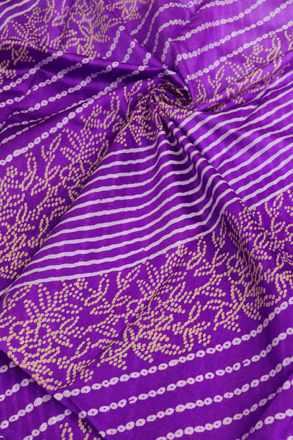 Pure Tussar Bandhani Leheriya & Leaf Printed Fabric