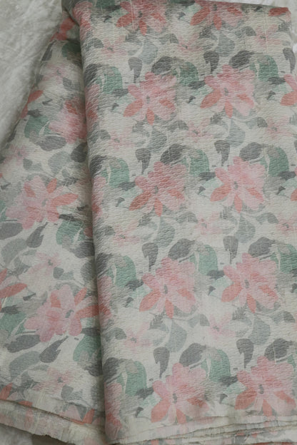 Pure Raw Silk Embossed Floral Pastel Printed Fabric