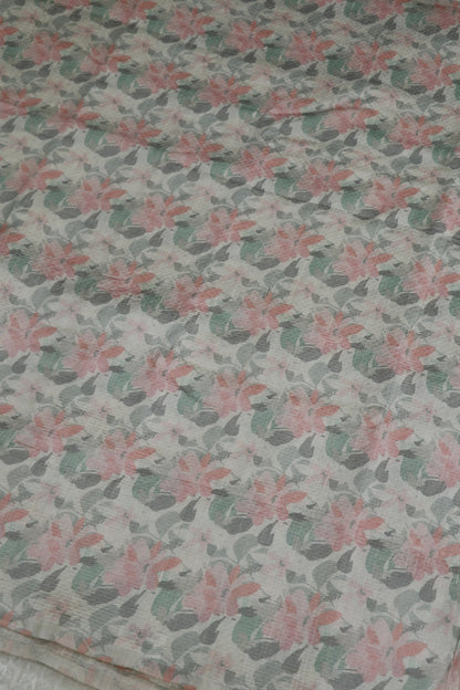 Pure Raw Silk Embossed Floral Pastel Printed Fabric