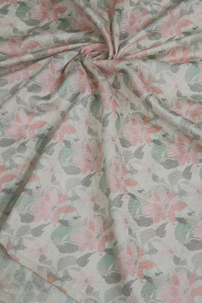 Pure Raw Silk Embossed Floral Pastel Printed Fabric