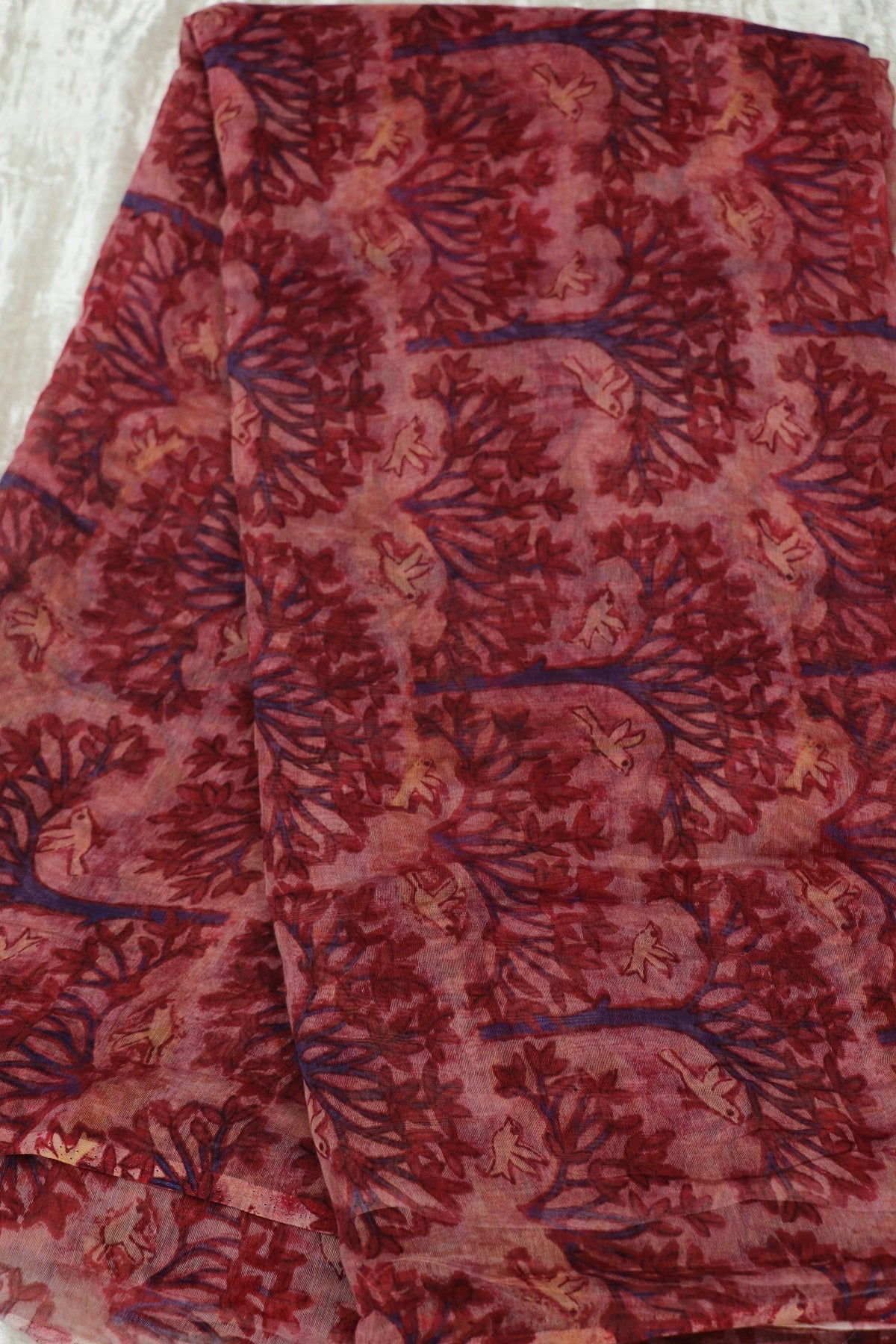 Pure Mul Chanderi  Tree Of life & Birds With Scattered Colors