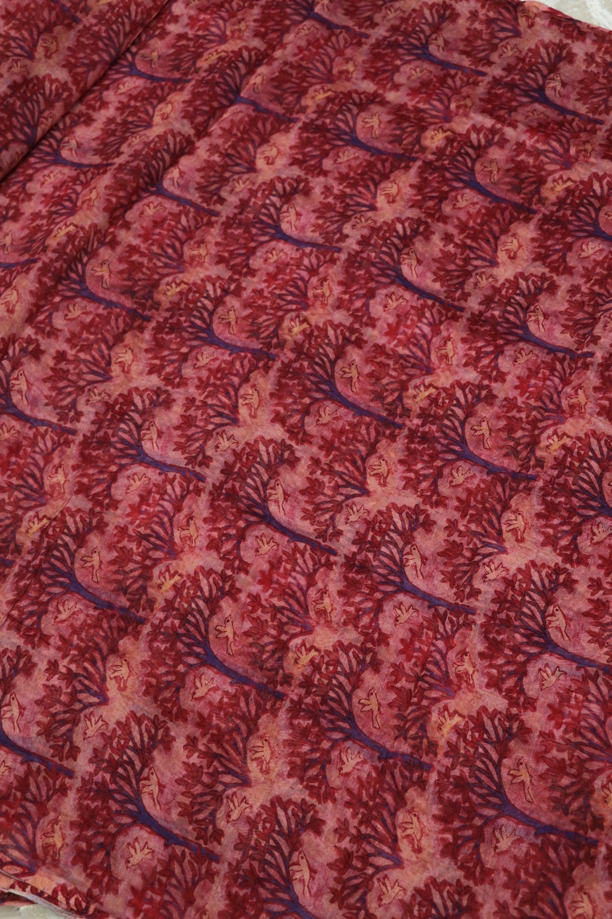 Pure Mul Chanderi  Tree Of life & Birds With Scattered Colors