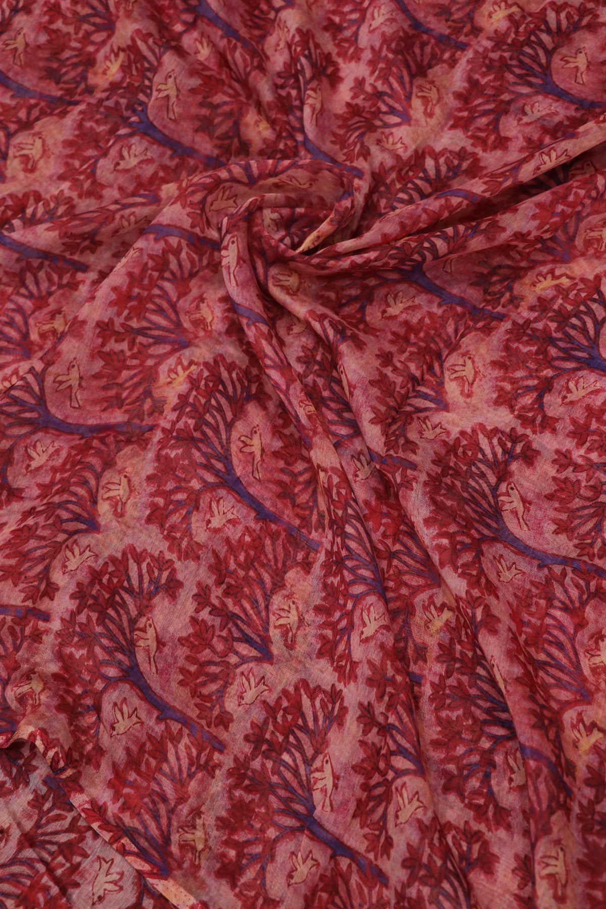 Pure Mul Chanderi  Tree Of life & Birds With Scattered Colors