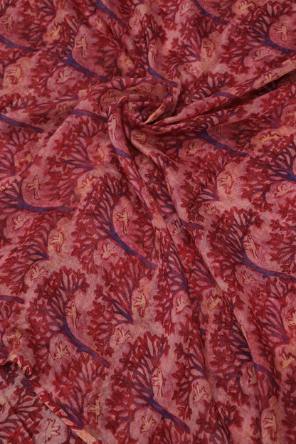 Pure Mul Chanderi  Tree Of life & Birds With Scattered Colors