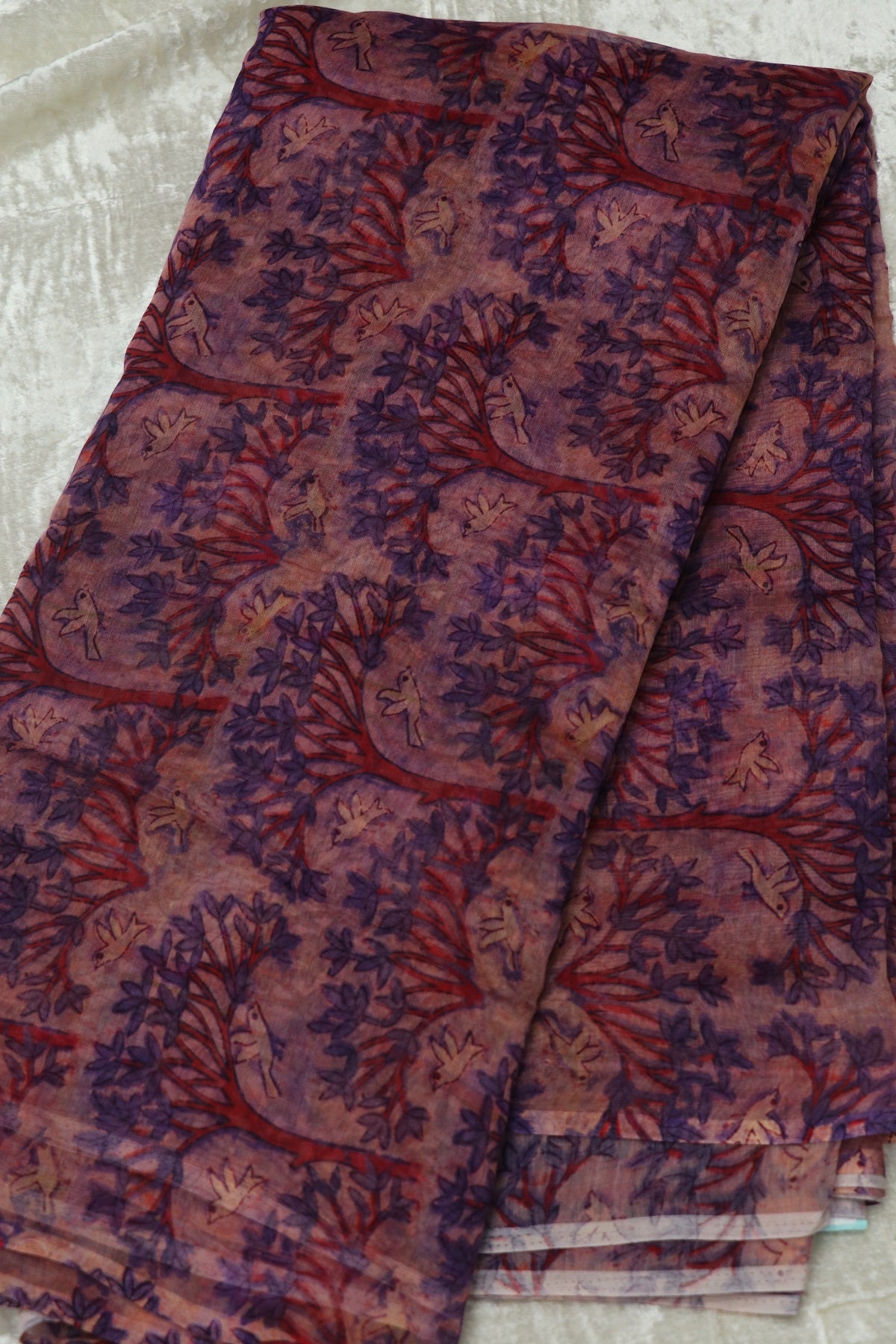 Pure Mul Chanderi  Tree Of life & Birds With Scattered Colors