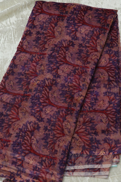 Pure Mul Chanderi  Tree Of life & Birds With Scattered Colors