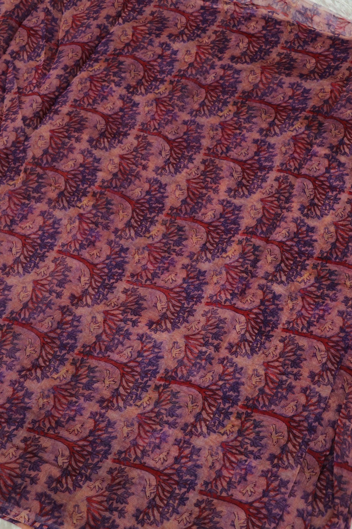 Pure Mul Chanderi  Tree Of life & Birds With Scattered Colors