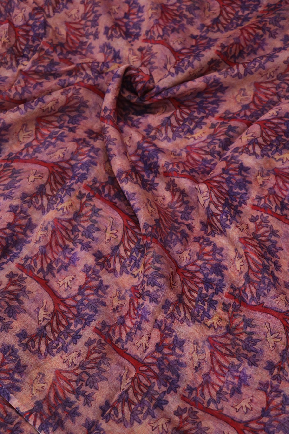 Pure Mul Chanderi  Tree Of life & Birds With Scattered Colors