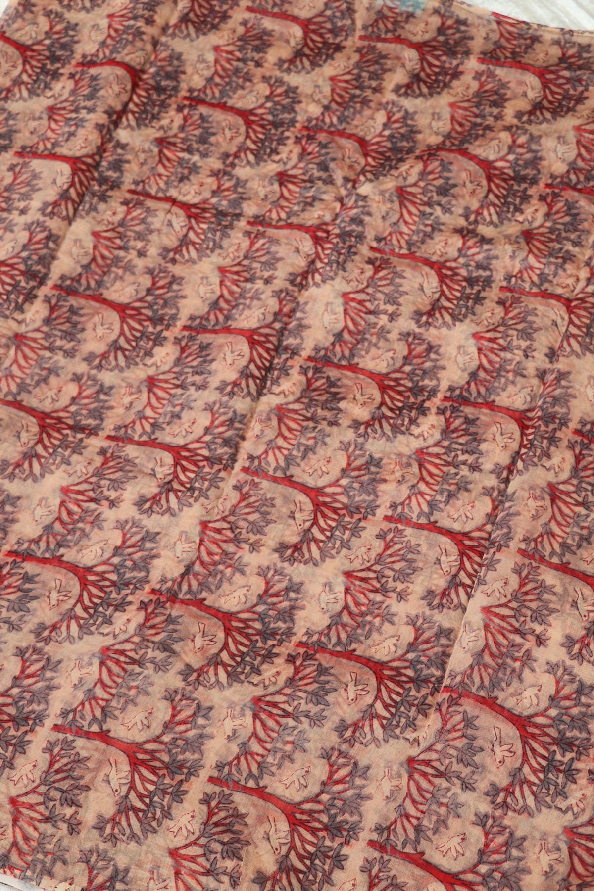 Pure Mul Chanderi  Tree Of life & Birds With Scattered Colors