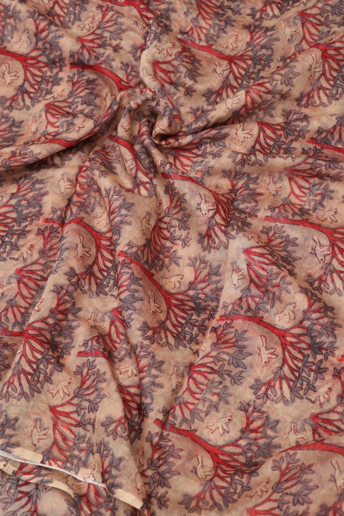 Pure Mul Chanderi  Tree Of life & Birds With Scattered Colors