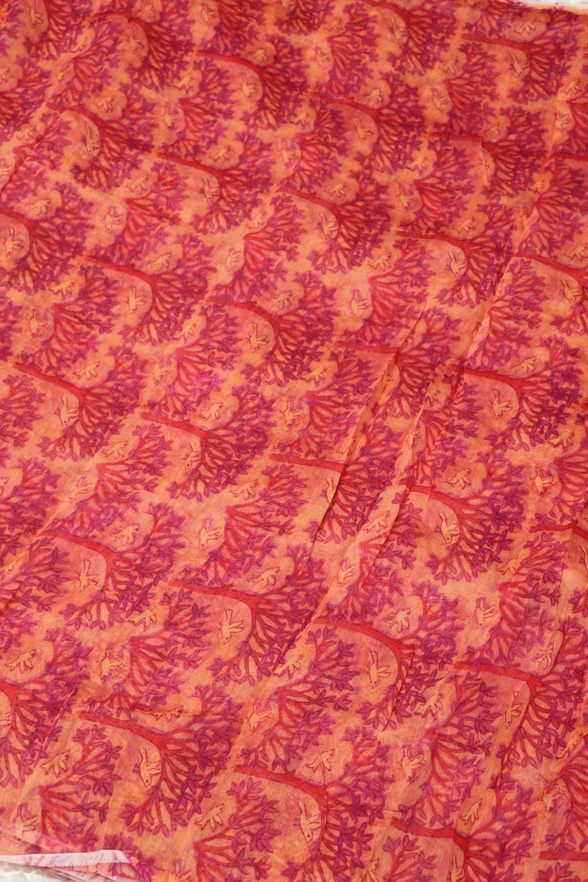 Pure Mul Chanderi  Tree Of life & Birds With Scattered Colors