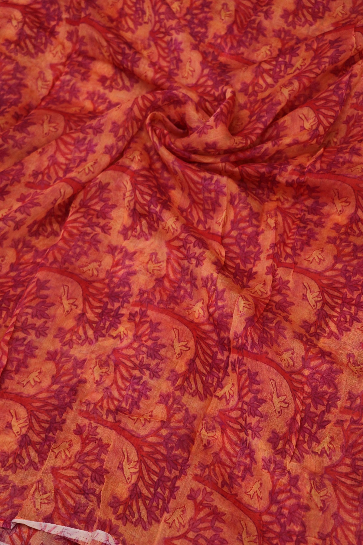 Pure Mul Chanderi  Tree Of life & Birds With Scattered Colors