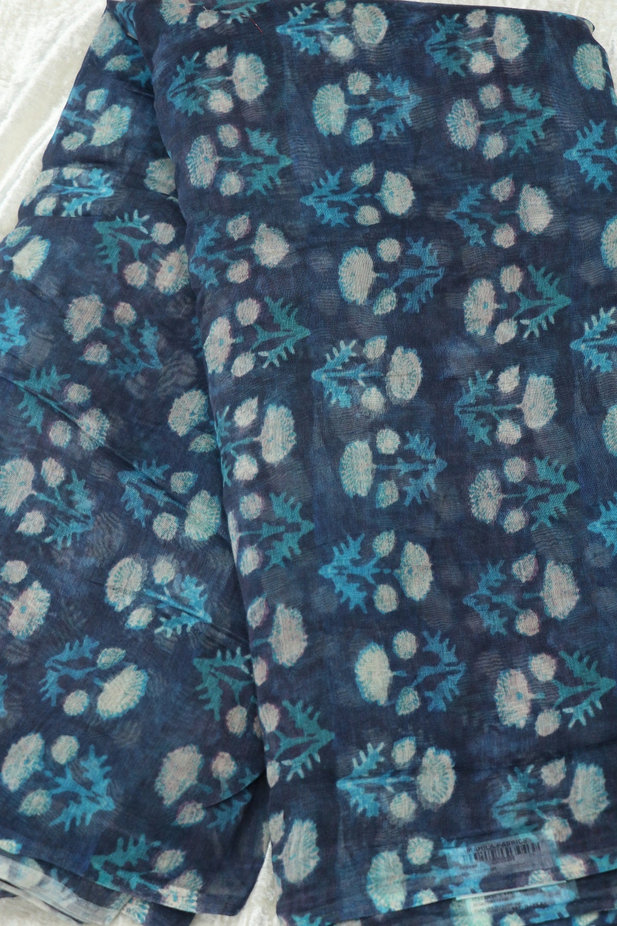 Dabu Floral  Printed Mul Chanderi Fabric