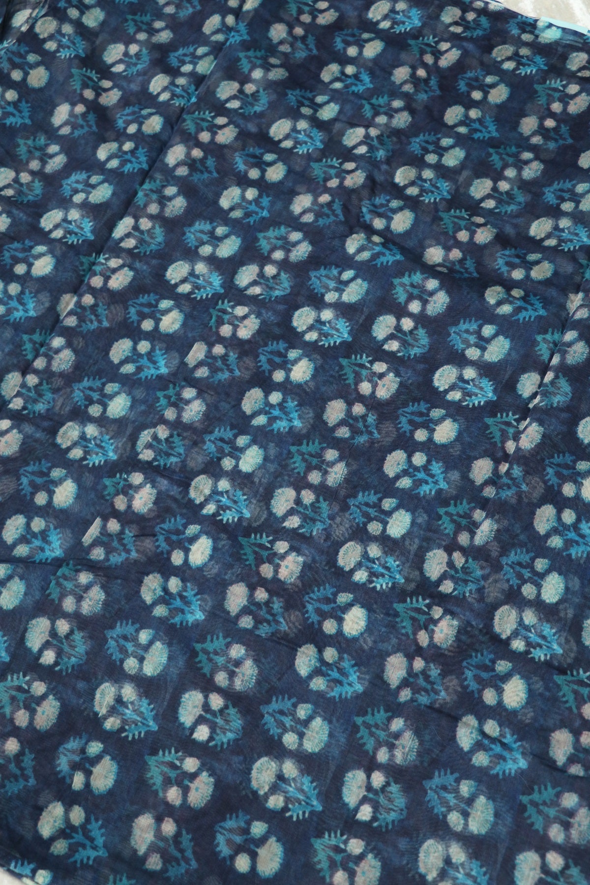Dabu Floral  Printed Mul Chanderi Fabric