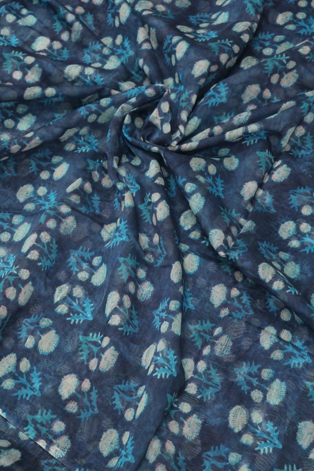 Dabu Floral  Printed Mul Chanderi Fabric