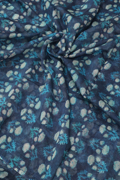Dabu Floral  Printed Mul Chanderi Fabric